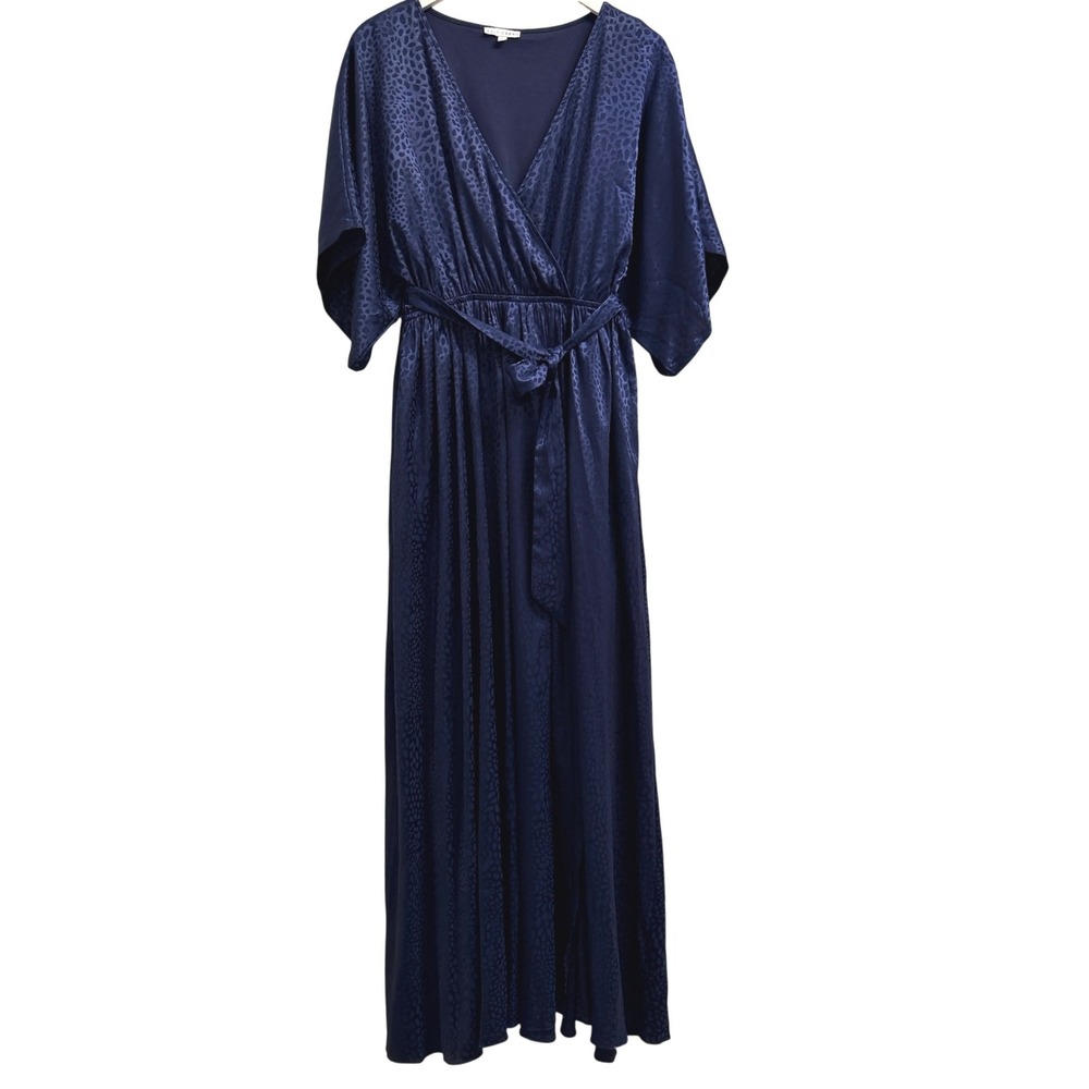 Baltic Born Savannah Print Kimono Maxi Dress N avy Blue Size Large True Wrap - Picture 2 of 9